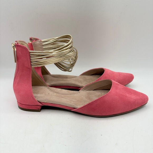 AEROSOLES Shoes - Aerosoles Pink Suede Pointed Toe Flats Gold Metallic Ankle Cuff Womens Size 6
